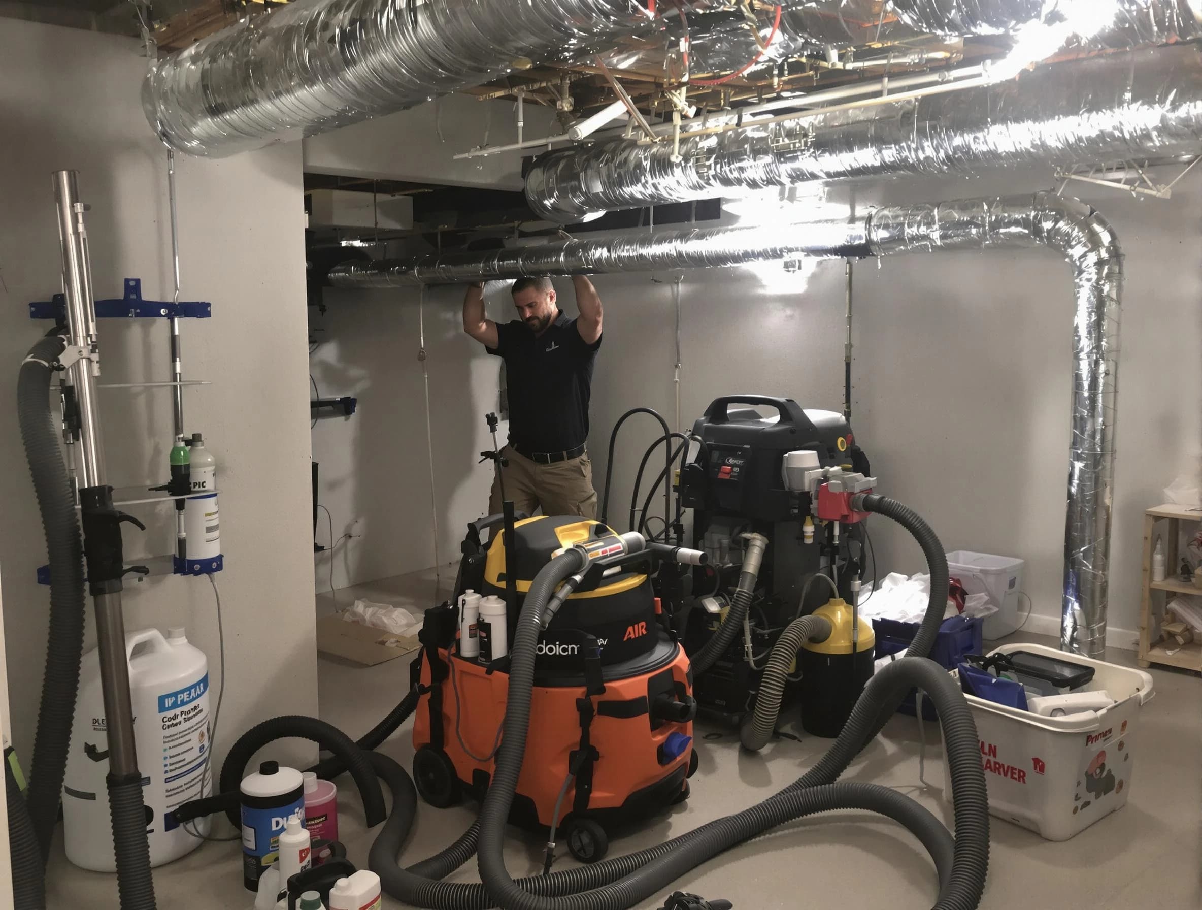 Anaheim Air Duct Cleaning specialist performing professional mold removal from air ducts using safety equipment in Anaheim