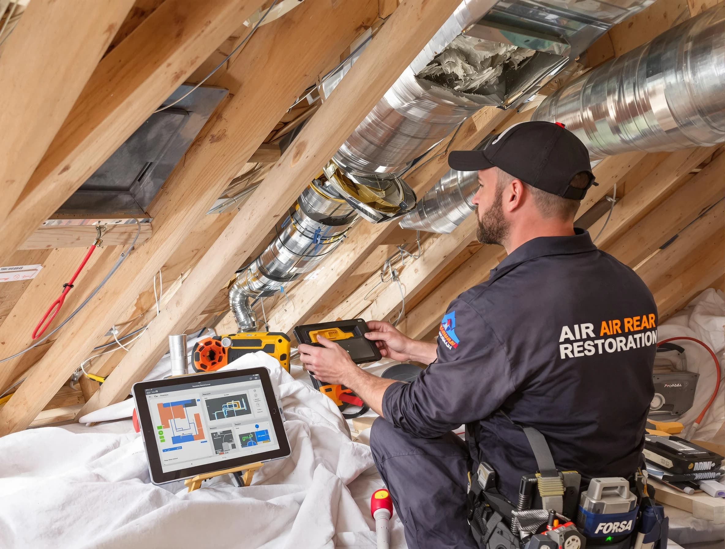 Anaheim Air Duct Cleaning technician performing precise duct repair work in Anaheim