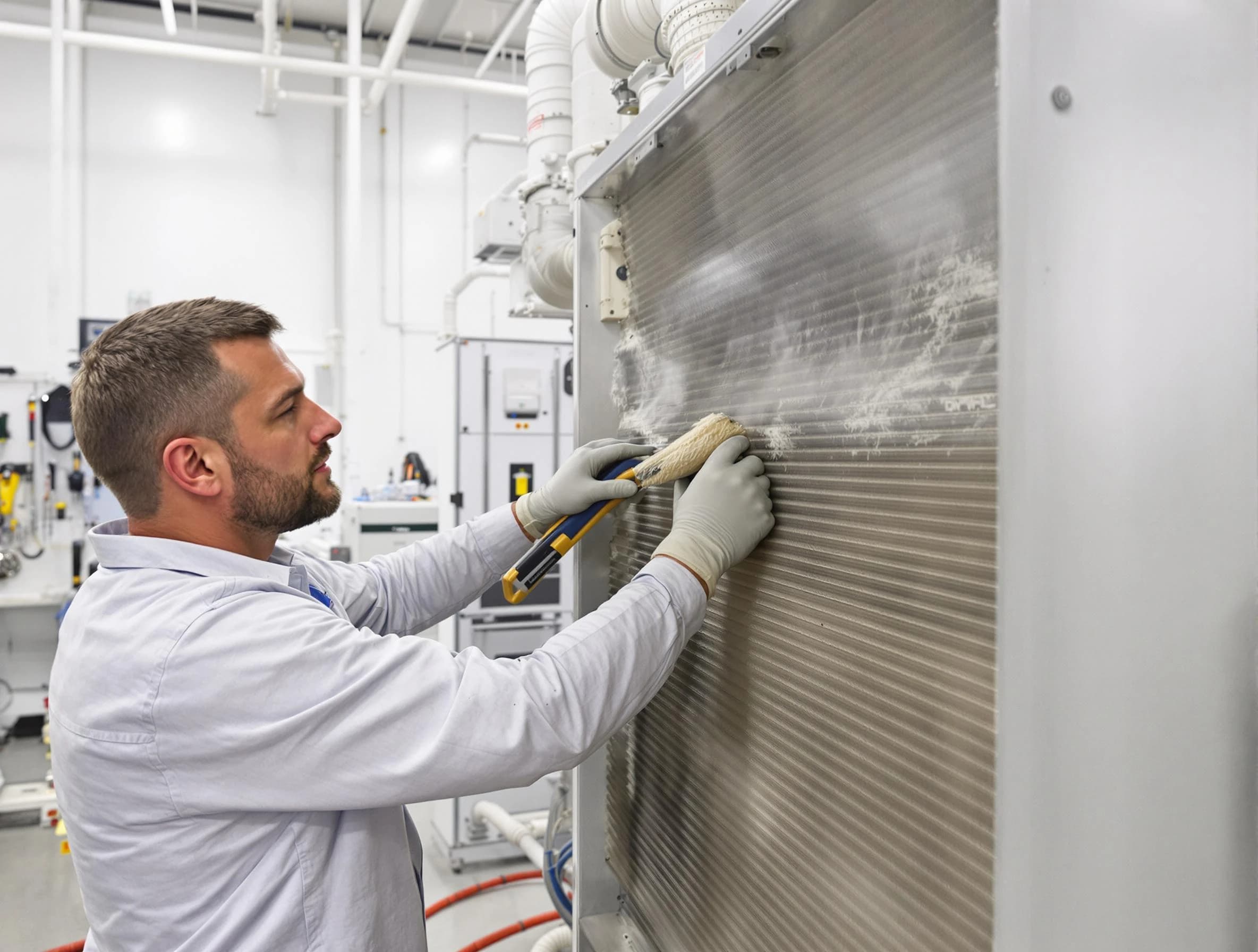 Anaheim Air Duct Cleaning technician performing precision commercial coil cleaning at a Anaheim business